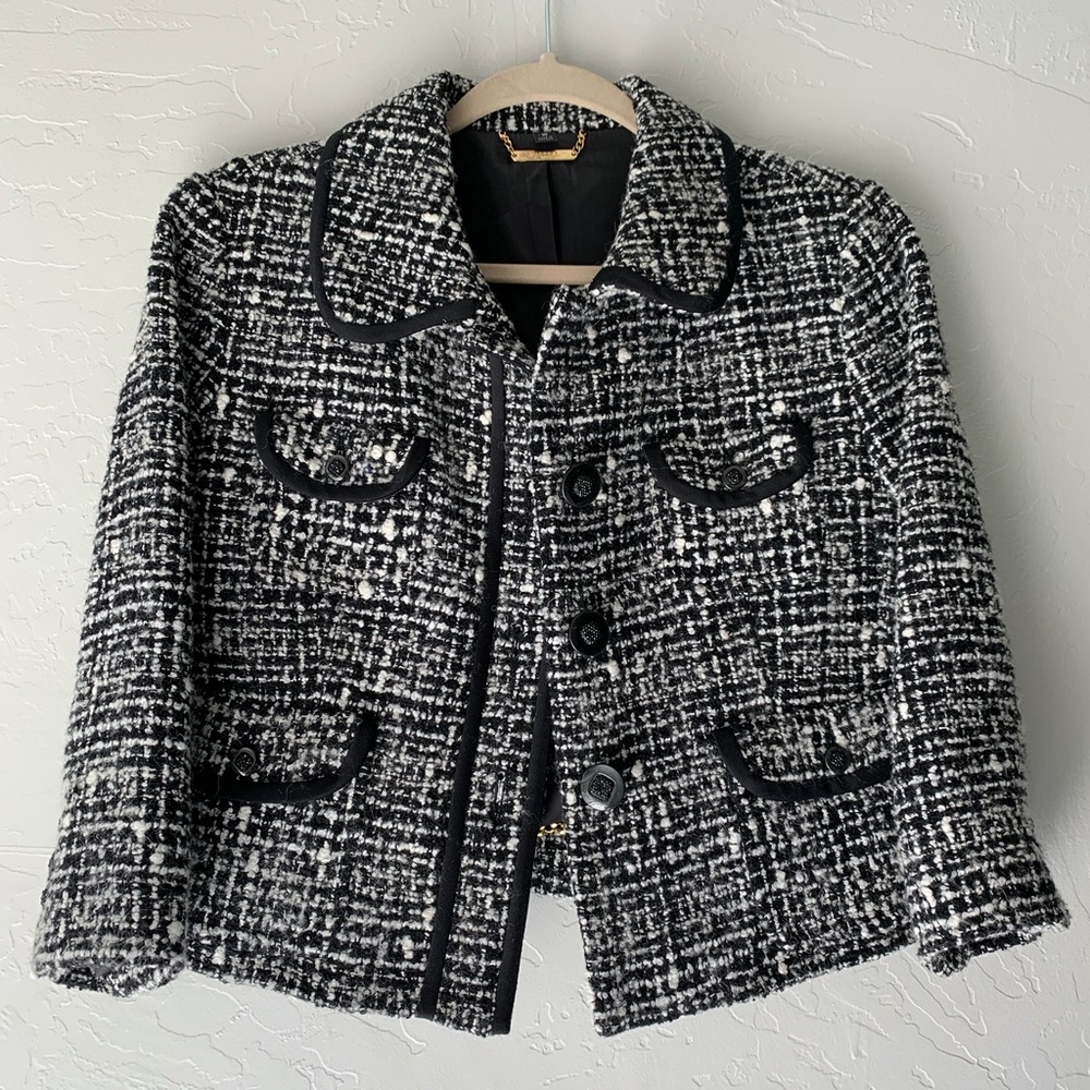 Black & White Tweed Jacket 3/4 Sleeve